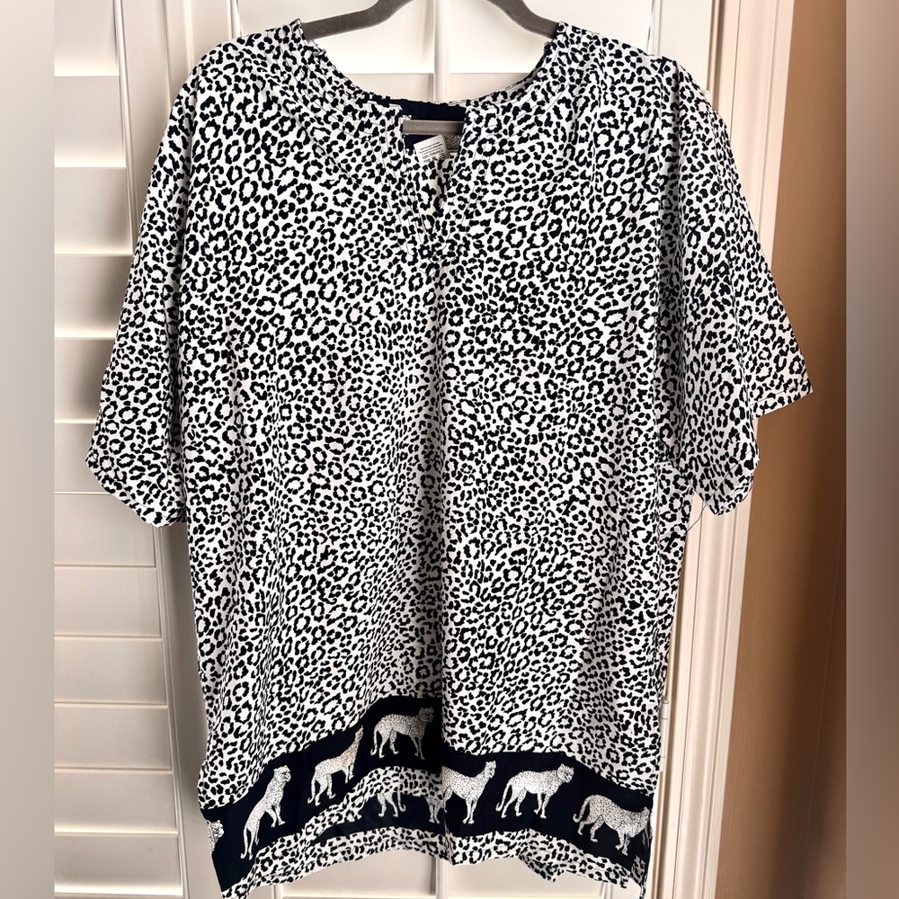 Rima‎ Terivoile Leopard Print Tunic Top 2X XXL Cheetah Border Resort Beach